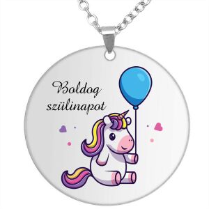 Boldog Szülinapot unikornisos medál lánccal, választható több formában és színben
