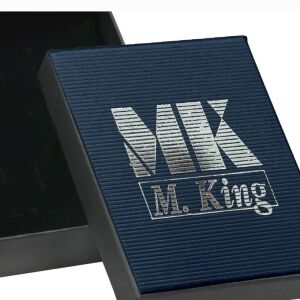 Maria King Bőr és nemesacél nyaklánc fekete üveg és kristályos barna díszekkel, márkadobozzal