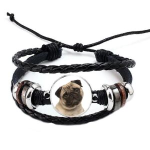 Fonott, dizájnbőr uniszex állítható Mopszos (2.) karkötő, feliratozható