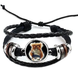 Fonott, dizájnbőr uniszex állítható őrült baglyos karkötő, feliratozható