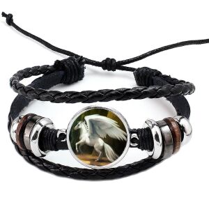 Fonott, dizájnbőr uniszex állítható Pegazus karkötő, feliratozható