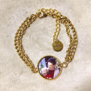 Fényképes karkötő, kétféle rozsdamentes acél láncból, arany szín (márkadobozzal)