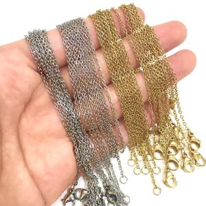 Ezüst színű rozsdamentes acél kubai link nyaklánc, 50 cm (vékony, 2 mm), 1 db