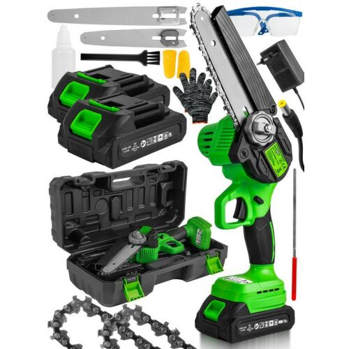 Master 1000W akkumulátoros láncfűrész 2 akkumulátorral, 2 vezetőlappal, szállítótokban, kiegészítőkkel