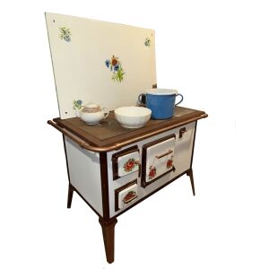 Antik rózsás sparhelt korláttal - 1950-es évek, rózsa tűzzománcos ajtó, garanciával