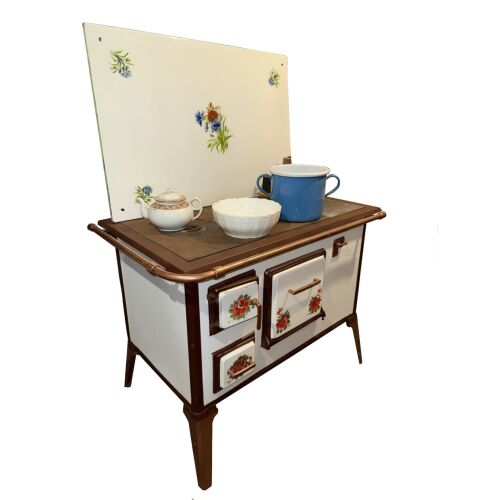 Antik rózsás sparhelt korláttal - 1950-es évek, rózsa tűzzománcos ajtó, garanciával 128479799