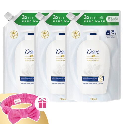 Dove Deeply Nourishing Flüssigseife Nachfüllpackung 3x750ml mit Gratis-Stirnband