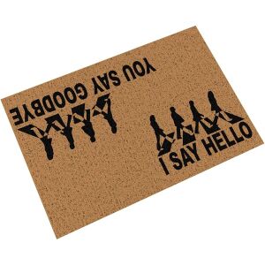 IRIS KT-291 HELLO-GOODBYE lábtörlő, 50x80 cm, barna színű, fekete nyomattal, a Beatles Abbey Road átkelőhelyét ábrázolja - Iris