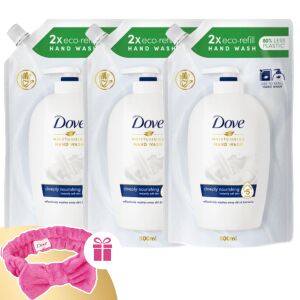 Dove Deeply Nourishing Mydło w płynie w kremie Refill 3x500ml z Opaską na włosy w prezencie - Mydło