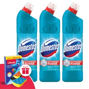 Domestos Extended Power Atlantic 3x750ml liquid disinfectant cleaner with free Vileda sponge - General cleaner