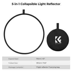 K&F Concept 5in1 derítőlap, reflektor, 80cm (fehér, fekete, arany, ezüst, transparens) + hordtáska 128493588 - Stúdiófény és Reflektor
