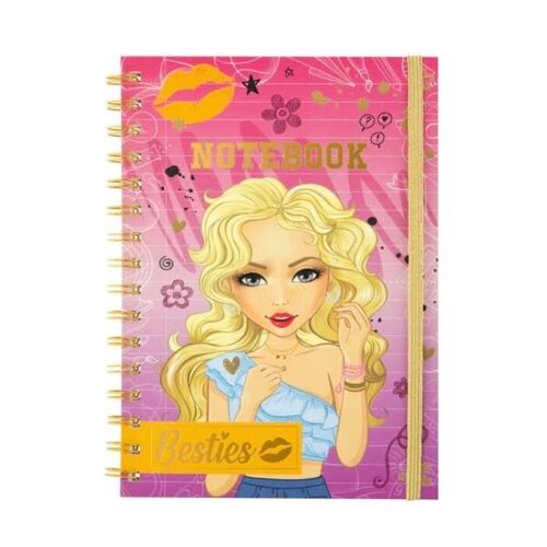 Тефтер A5, Besties, с метална спирала и ластик, розов цвят, 60 страници 128494767