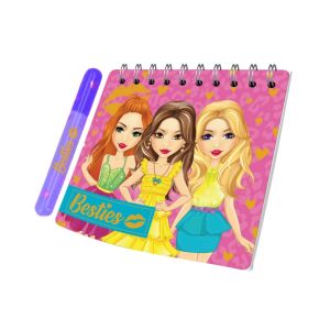 Мини тефтер с химикал, Besties, 8 см, розов цвят
