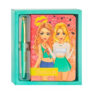 Комплект дневник с химикал, Besties, 15 х 10,5 см, зелен цвят