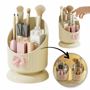 Ecarla krém kozmetikai ecsettartó rózsaszín masnival, smink rendező kollázs - Kozmetikai rendszerező