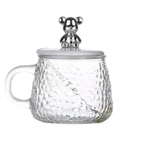 Üvegbögre, kalapált textúra, fedéllel és kanállal, 350 ml 128494787