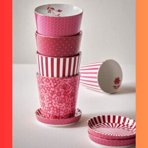 Porcelánový hrnček, s multifunkčným viečkom, Pip Studio, 230 ml, Dark Pink, kolekcia Royal Stripes 128494883 - Servírovanie