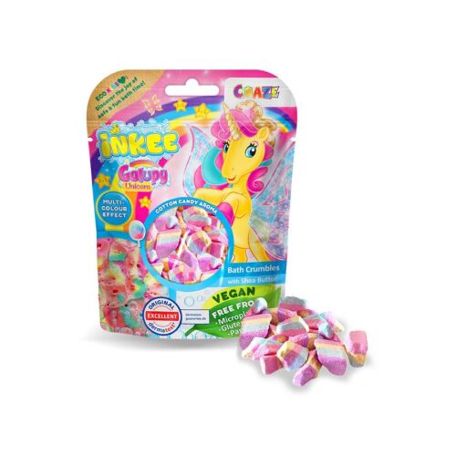 Craze Inkee vegán fürdőkristály - Galupy unikornis figurával, vattacukor aromával