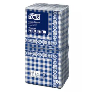 Tork szalvéta Lunch Universal KÉK CHECK 1r., 1/4 hajtás, 33X32cm, 500db/csg, 10csg/karton 128495077 - Tork