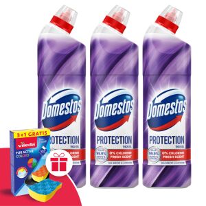 Domestos Protection Chlorine-Free Disinfectant Sea Breeze & Lavender 3x700ml with Free Vileda Sponge - General cleaner