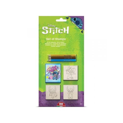 Disney Stitch Stempelset, enthält 3 Stempel, 3 farbige Bleistifte und ein Stempelkissen