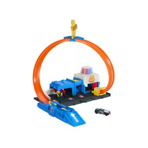 Hot Wheels City Szuper Rendőrkapitányság pályaszett hurokkal, tartalmaz egy autót - Mattel
