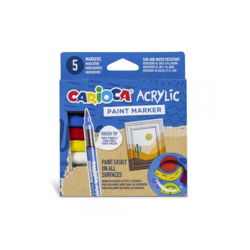 Carioca akril festékmarker szett, 5 db, ecsetszerű hegy, nap- és vízálló, minden felületen festhető - Akril marker