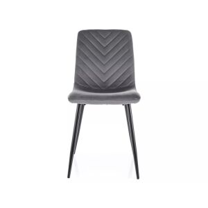 Daren Velvet étkezőszék szürke chevron mintával, elülnézet, fekete fém lábakkal - Étkező szék