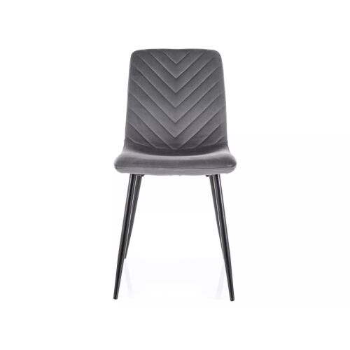Daren Velvet étkezőszék szürke chevron mintával, elülnézet, fekete fém lábakkal