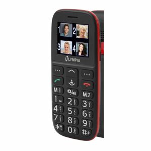 Olympia Bella 4,5 cm (1.77") 68 g Fekete Kamerás telefon, ferde nézet, a kijelzővel és a billentyűzettel ellátott telefon elülső része látható - Olympia