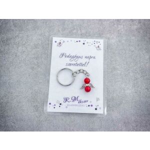 Pedagógus napra piros angyal medálos kulcstartó 128518601 - Ajándék kulcstartó