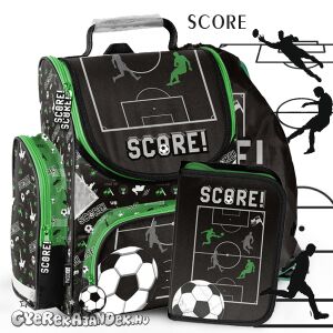 Paso Score foci iskolatáska szett fiúknak, fekete zöld és fehér részletekkel, tartalmazza az iskolatáskát, a tolltartót és a tornazsákot - Paso