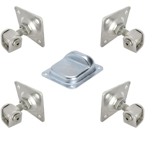 Zestaw zawiasów do bramy, regulowany, M24, z płytą 120x120 mm, nośność 800 kg i ogranicznikiem bramy, ocynkowany, wysokość 50 mm, podstawa 158x138 mm 136110779