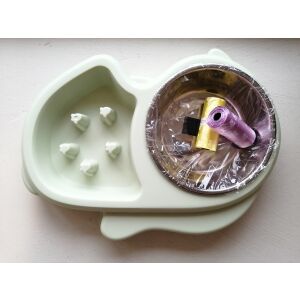 Set Castron 2 in 1, Hranire Lenta si Bol pentru Apa, FizioTab® si 2 Pungi Igienice, Verde 132947370 - Evéslassító kisállat tál