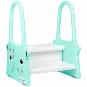 FizioTab® kétlépcsős fellépő fogantyúkkal, türkizkék, gyerekeknek, fürdőszobába, konyhába, biztonságos, stabil - Fellépő