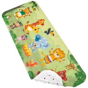 Szögletes nézet a FizioTab Jungle kádszőnyegről, amely bemutatja a csúszásgátló tapadókorongokat és a dzsungel állat mintát - Otthoni betegápolás