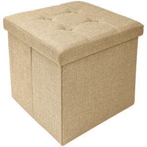 FizioTab® összecsukható tároló zsámoly, bézs, fehér varrással, 38 cm x 38 cm x 38 cm - Lábtartó, puff