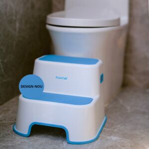 FizioTab kétlépcsős szék gyerekeknek, kék és fehér, csúszásmentes felület, biztonságos lépcső a fürdőszobában - Fellépő