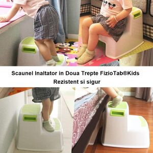 FizioTab®Kids Kétlépcsős Szék, Fehér és Zöld, Multifunkcionális, Fürdőszobába, WC-hez, Mosdóhoz, Konyhába, Csúszásgátló, Biztonságos, Kényelmes, Gyermekeknek - Fellépő