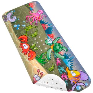 Vedere în unghi a covorașului antiderapant pentru cadă FizioTab cu design cu animale marine - Antialunecare și mâner