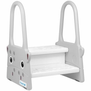 Стъпало FizioTab® Хипо с две стъпала, с дръжки, сиво, за деца, баня и кухня, противоплъзгаща повърхност - Свържете се с