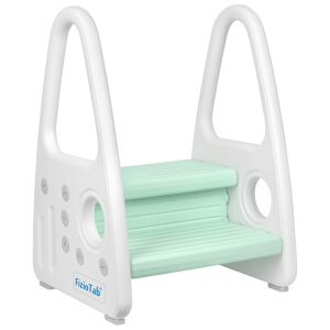 Стъпало FizioTab® с две стъпала, с дръжки, бяло и зелено, противоплъзгаща повърхност - Свържете се с