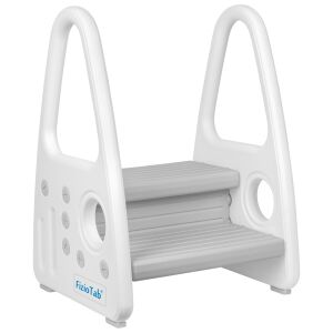 Стъпало FizioTab® с две стъпала с дръжки, бяло и сиво, гледка от ъгъл - Свържете се с
