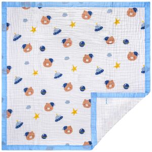Paturica FizioTab® pentru Bebe, Muselina 6 Straturi, 110 x 110 cm, din bumbac, Model Ursi Spatiali 132950798 - Paturici bebe