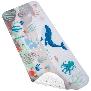 Covoraș de baie FizioTab Balenă, antiderapant, 100x40 cm, multicolor cu animale marine - Antialunecare și mâner