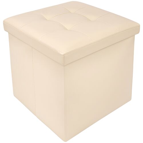 FizioTab® összecsukható zsámoly tárolóhellyel, Dobozos, Ottomán, Kocka 38X38X38 cm, Eco-bőr, Bézs