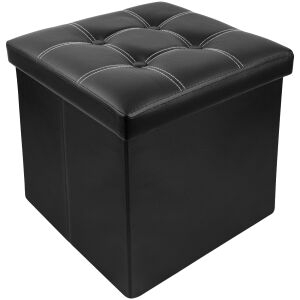 FizioTab® fekete tároló puff, gombos kárpitozással, 3/4-es nézet - Lábtartó, puff