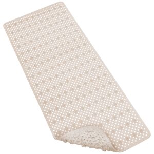 Бежово баня килимче FizioTab®, показващо текстурирана повърхност и вентузите от долната страна - Обзавеждане за баня