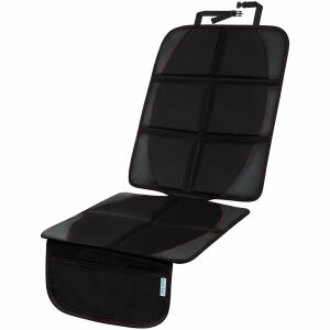 FizioTab husă de protecție pentru scaun auto, negru cu cusături roșii, arătând buzunarul de depozitare - Huse pentru scaune auto