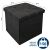 FizioTab tároló puff, fekete, textil, MDF, 38cm x 38cm, méretek és teherbírás megjelöléssel